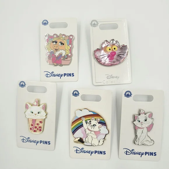 Disney Pin Set Marie Aristocats Cheshire Cat Alice Miss Piggy Enamel Pins - Picture 1 of 6